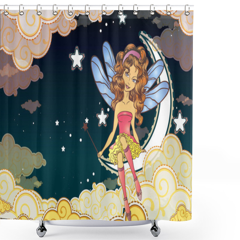 Personality  Little Fairy Sitting On The Moon Shower Curtains