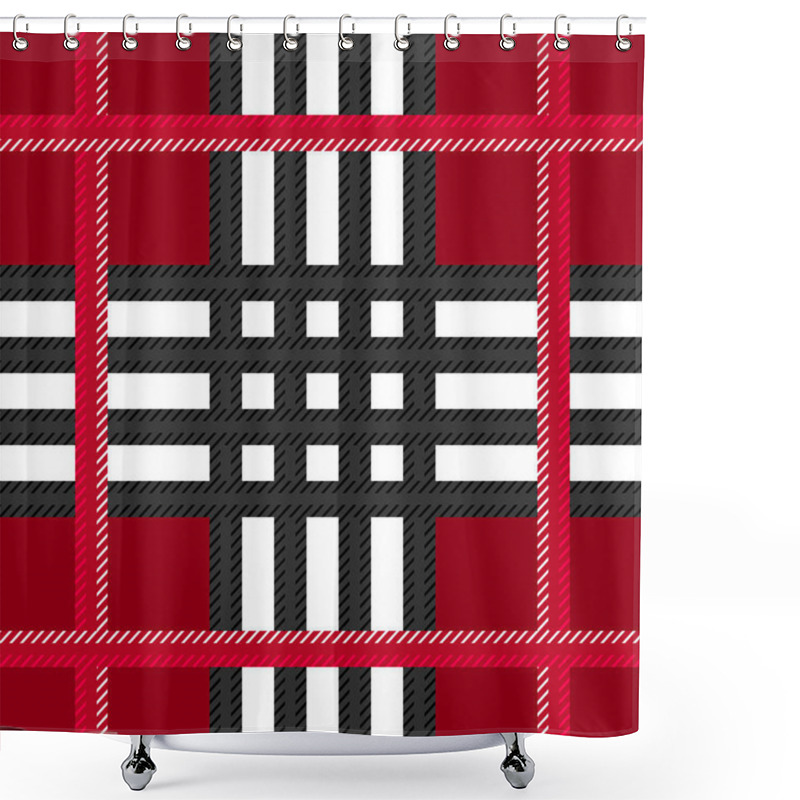 Personality  Checkered Plaid With Black, White And Red Stripes. Shower Curtains