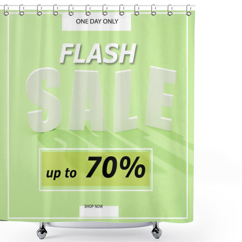 Personality  White Sale Lettering With Shadow On Green Background With Flash Sale, Up To 70 Percent Illustration  Shower Curtains