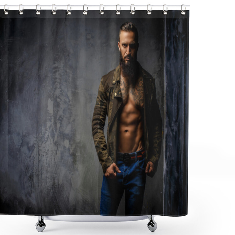 Personality  Fashion Tattooed Man With Beard. Shower Curtains