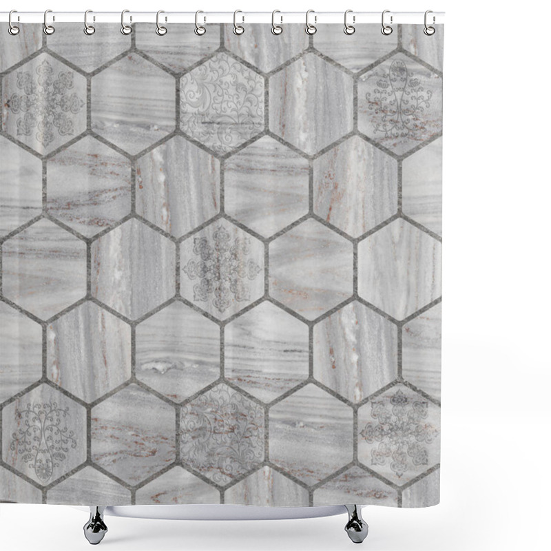 Personality  Hexagon Shape Stone Marble Mosaic Background Shower Curtains