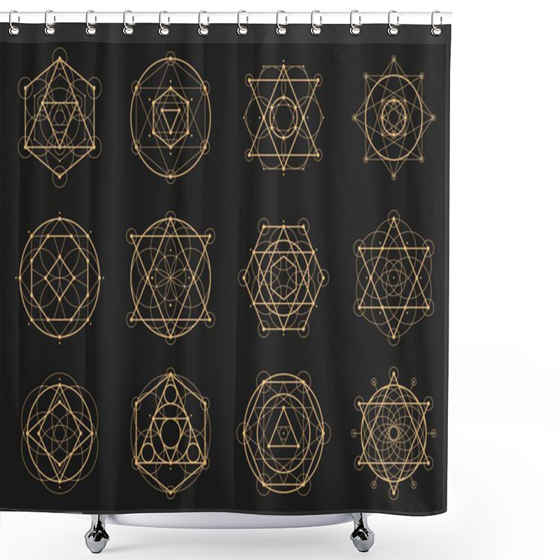 Personality  Sacred Esoteric Geometry. Vector Metatron Cube, Flower Of Life, Sri Yantra, Merkaba And Tree Of Life. Hexagram, Vesica Pisci, Seed Of Life Or Pentagram. Heptagram, Octagram Spiritual Symmetrical Signs Shower Curtains