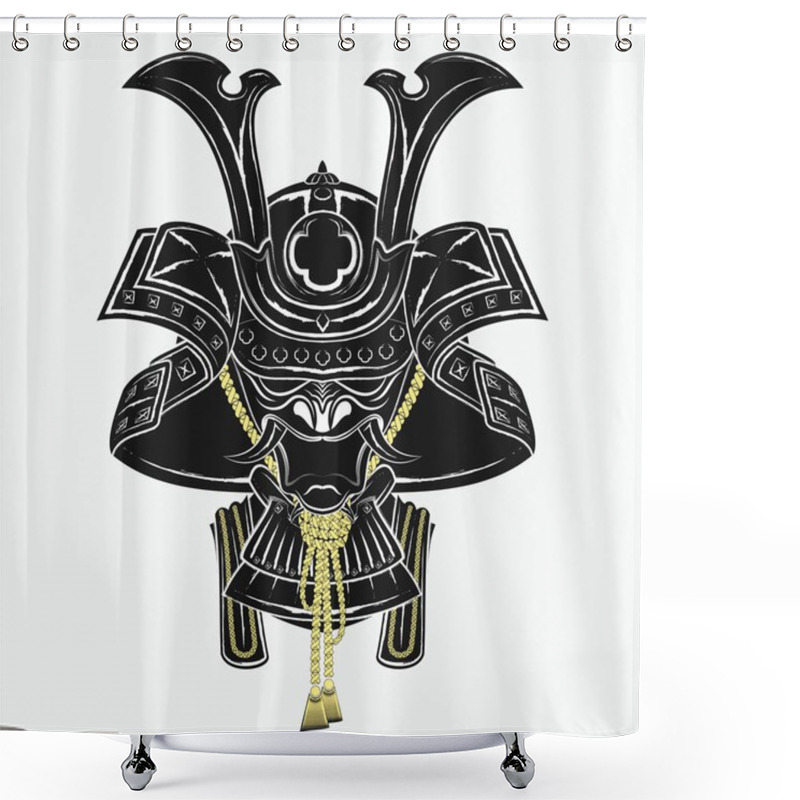 Personality  Samurai Mask And Helmet Warrior Illustration. Shower Curtains