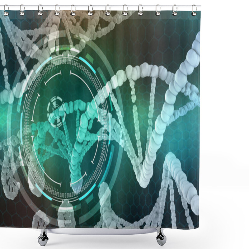 Personality  Genetic Engineering. The Study Of The Structure Of DNA And RNA, The Introduction Of Changes At The Gene Level. Modern Medical Research Of Stem Cells. 3D Illustrations Shower Curtains