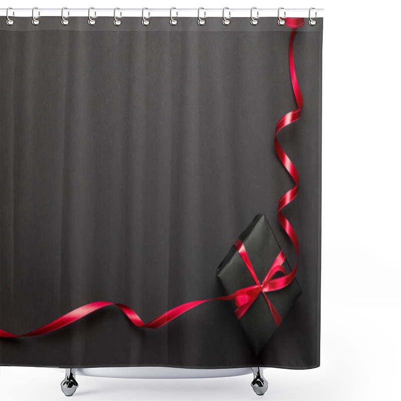 Personality  New Years Background. Christmas Gifts With Red Ribbon On Black Background. Xmas Present. Winter Holiday Concept. Merry Christmas And Happy Holidays Greeting Card, Frame, Banner Shower Curtains