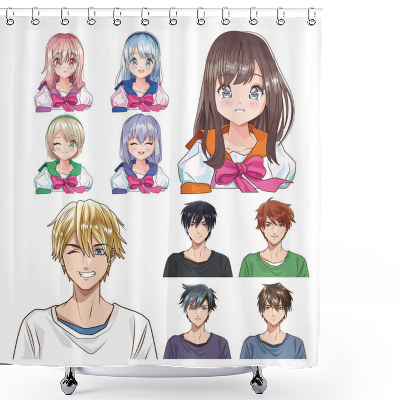 Personality  Group Of Young People Anime Style Characters Shower Curtains