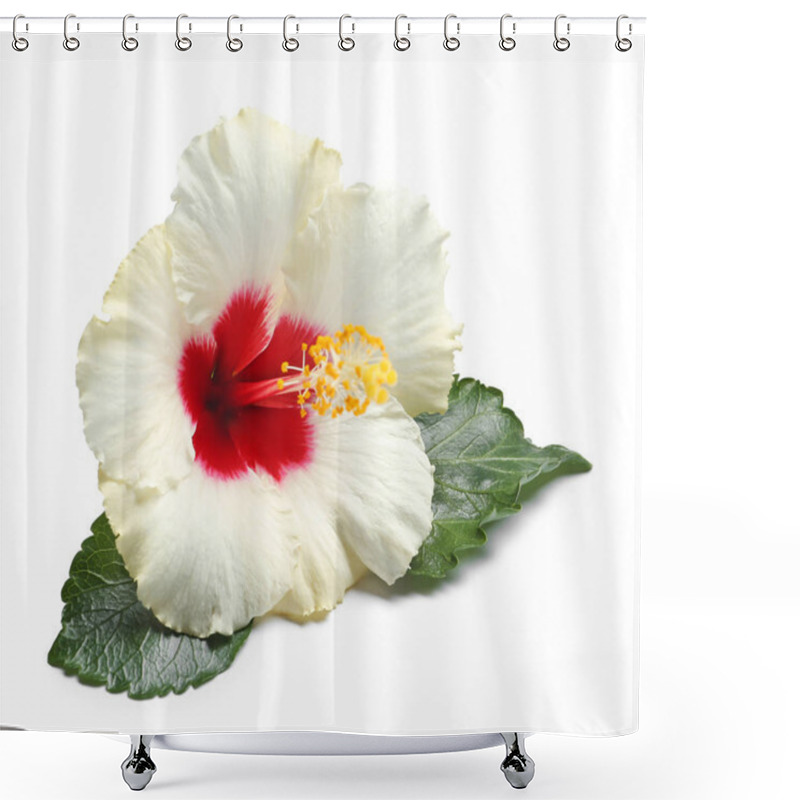 Personality  Beautiful Tropical Hibiscus Flower On White Background Shower Curtains