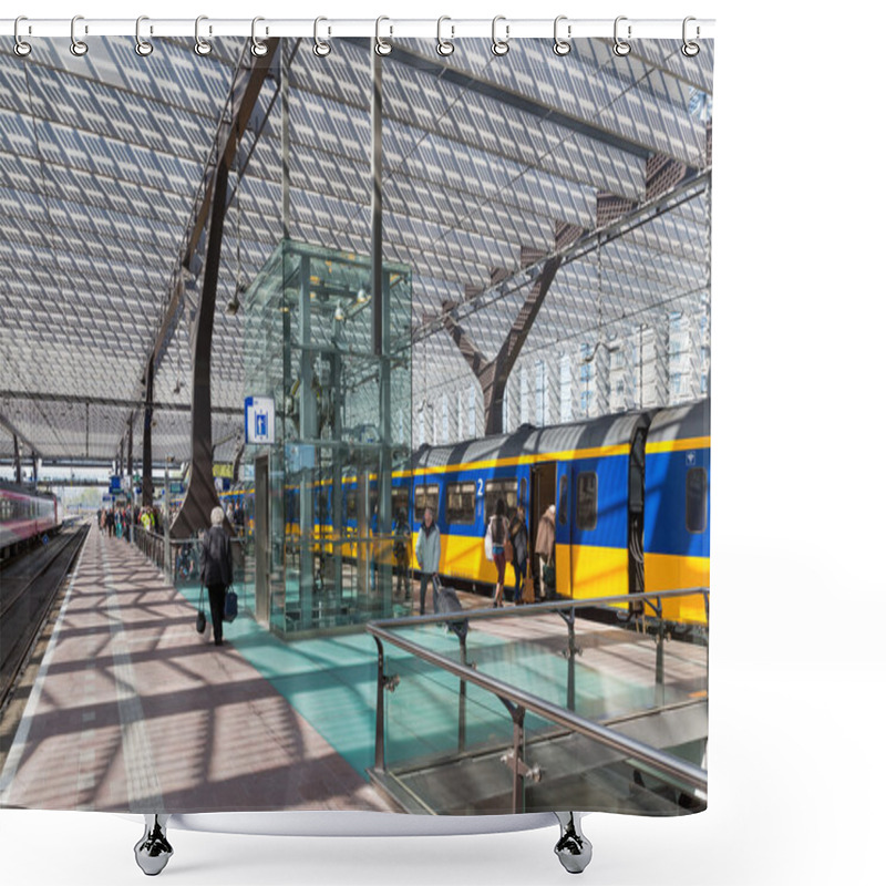 Personality  Travellers Entering A Dutch Highspeed Train Shower Curtains