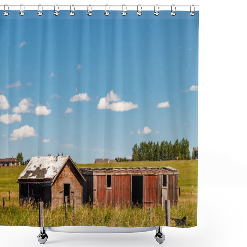 Personality  Rustic Farm Buildings In A Field. Rockyview County, Alberta, Canada Shower Curtains