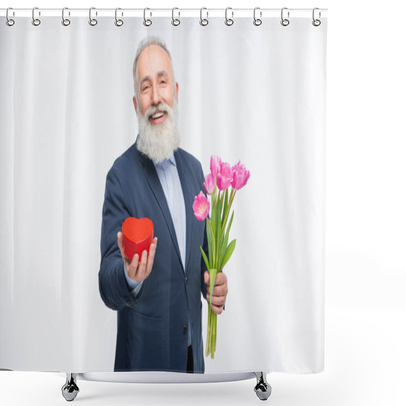 Personality  Senior Man With Tulips  Shower Curtains