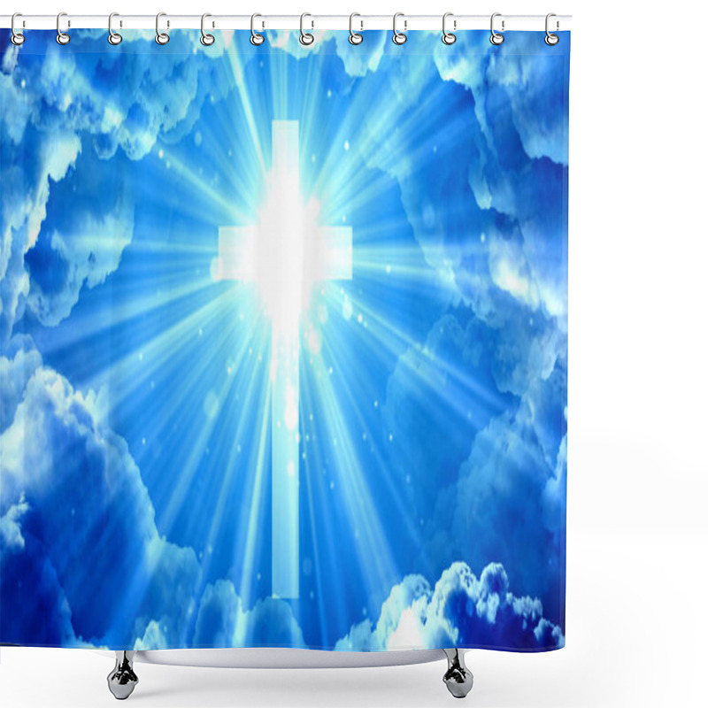 Personality  Worship And Prayer Based Cinematic Clouds And Light Rays Background Useful For Divine, Spiritual, Fantasy Concepts. Shower Curtains