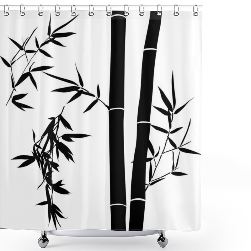 Personality  Black Illustration With Bamboo Branches Collection Shower Curtains