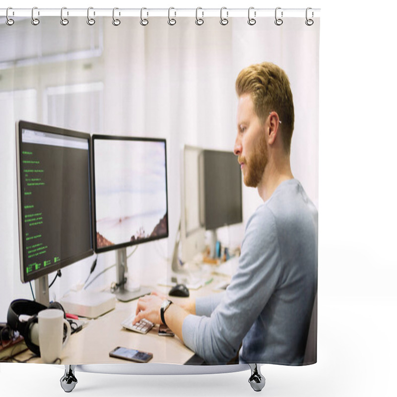 Personality  Programmer Working In A Software Developing Company Shower Curtains