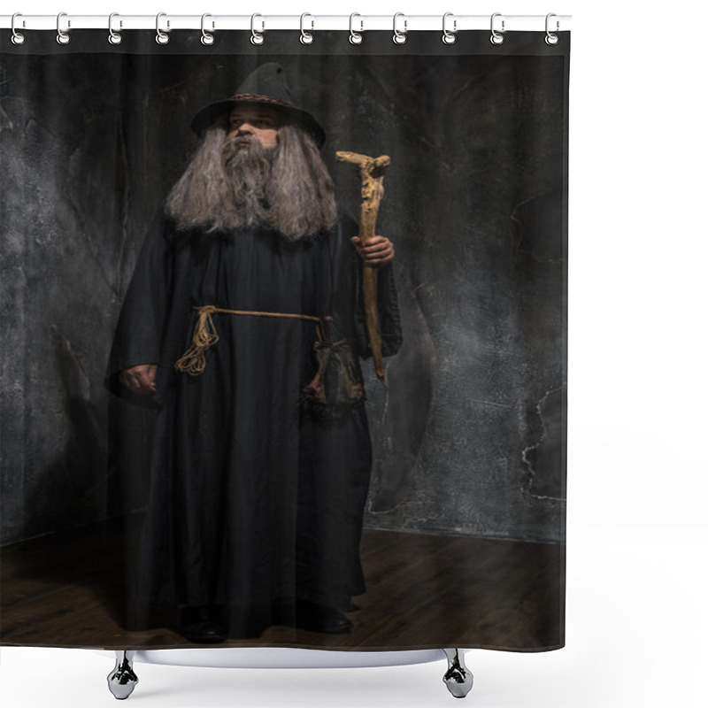 Personality  Old Sorcerer With A Wooden Staff Shower Curtains