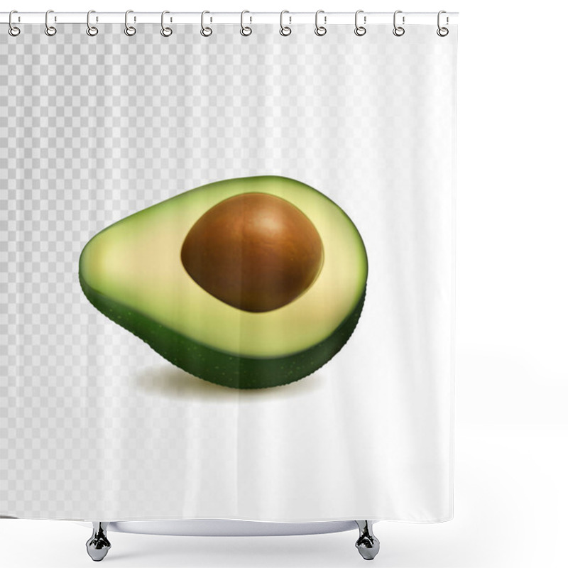 Personality  Half Avocado Fruit Isolated On Transparent Background. Vector Realistic, 3d Illustraton Shower Curtains