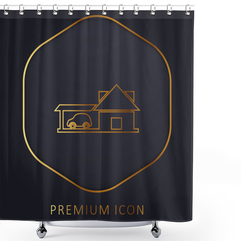 Personality  Big House With Car Garage Golden Line Premium Logo Or Icon Shower Curtains