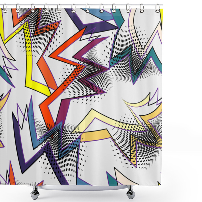 Personality   Abstract Geometry Urban Seamless Pattern With Curved Lines And Dots Shower Curtains