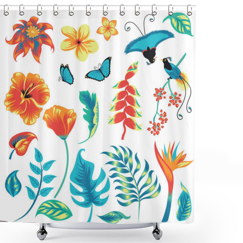 Personality  Set Of Tropical Plants And Birds. Shower Curtains