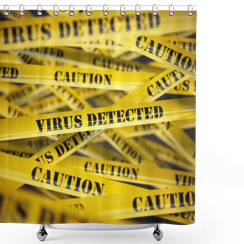 Personality  Virus Detected Yellow Caution  Tape Background. Security Concept Shower Curtains