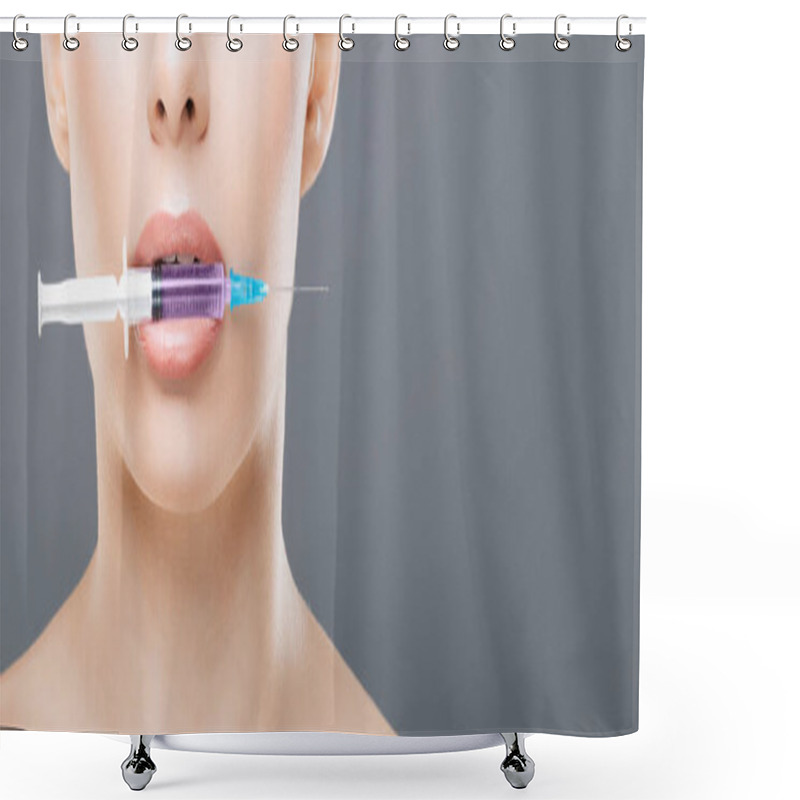 Personality  A Woman With A Syringe In Her Mouth, Appearing To Be In Distress Or Experiencing A Drug-related Issue. The Image Captures A Risky And Concerning Behavior That May Have Serious Health Implications. Shower Curtains