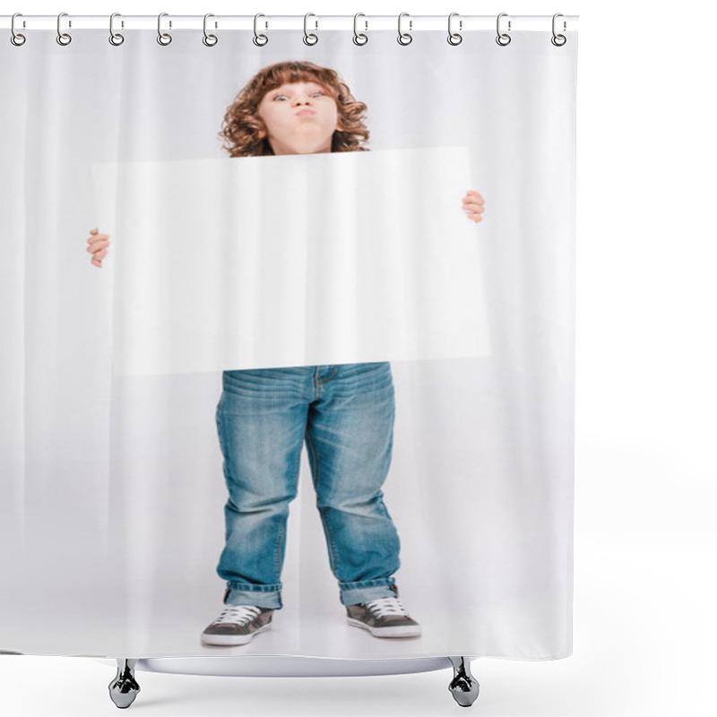 Personality  Boy Holding White Blank Board Shower Curtains