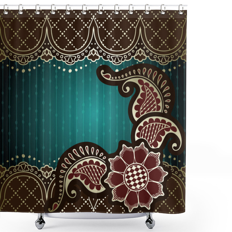 Personality  Elegant Green & Gold Background Inspired By Indian Mehndi Designs Shower Curtains