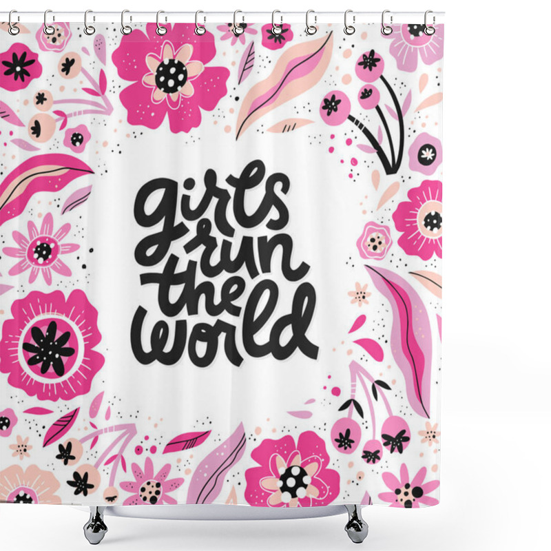 Personality  Girls Run The World Hand Drawn Vector Lettering Shower Curtains