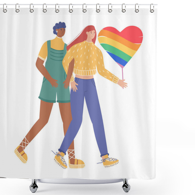 Personality  Loving Couple Of Lesbians. Vector Illustration Isolated On White Background. Shower Curtains