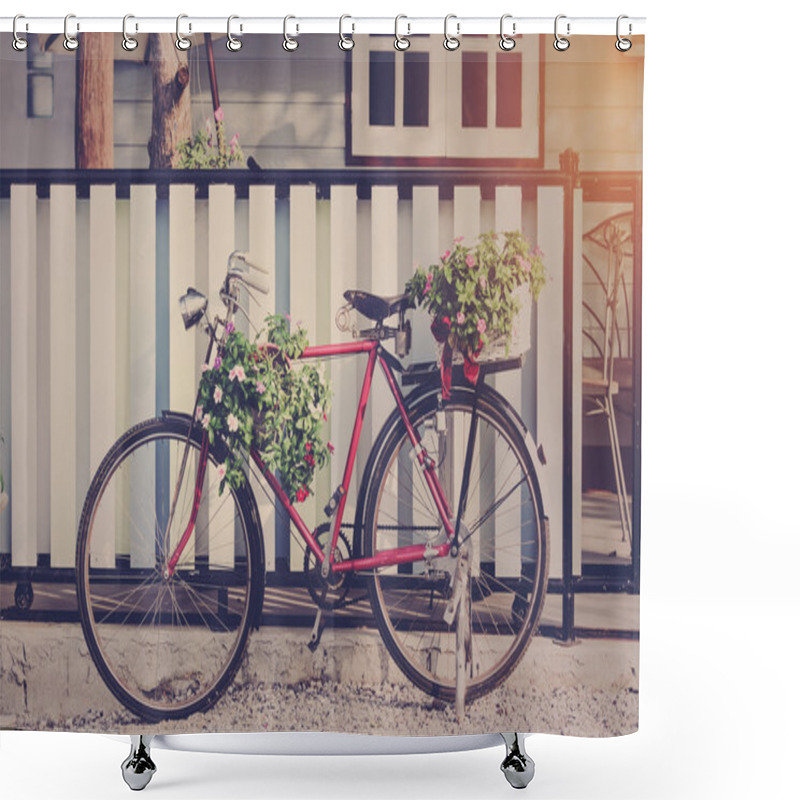 Personality  Old Bicycle And Flowers  Shower Curtains