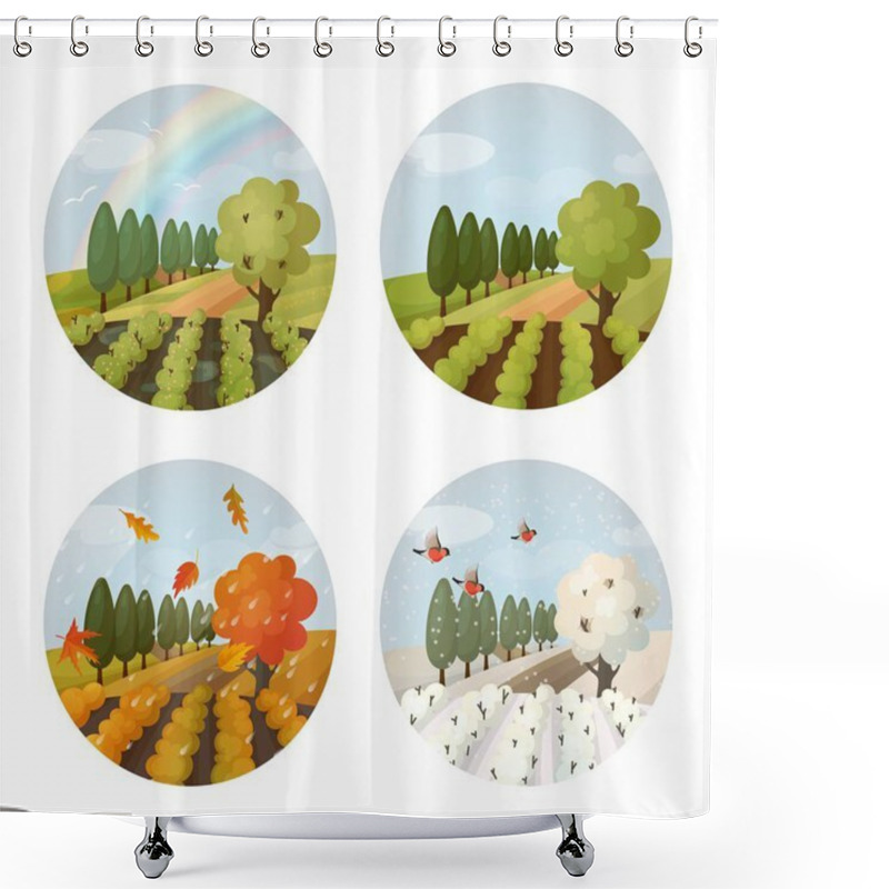 Personality  Set Of Isolated Farm Or Field, Garden At Seasons Shower Curtains