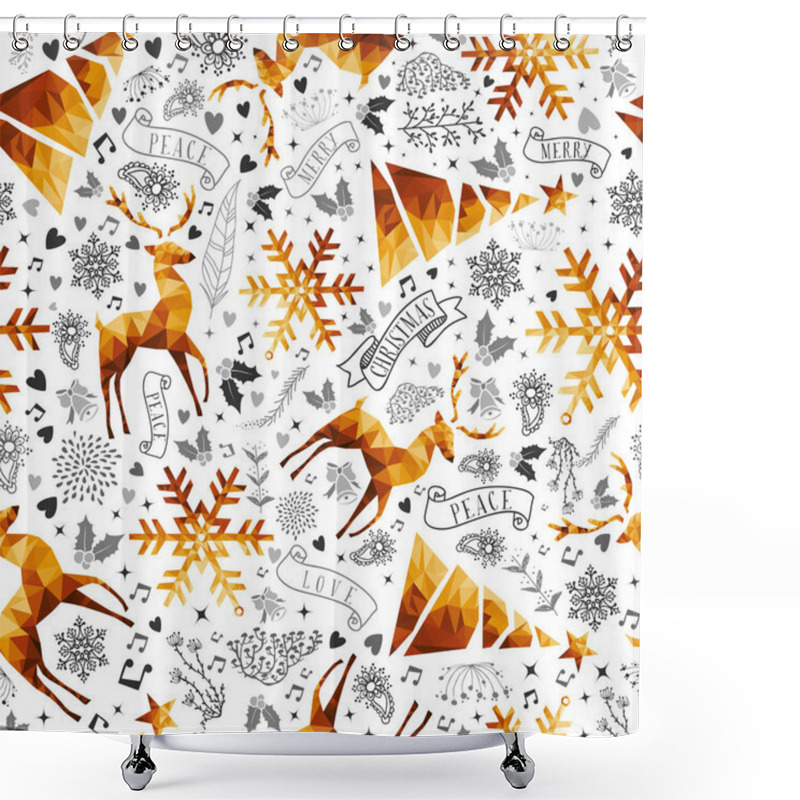 Personality  Christmas Hand Drawn And Low Poly Symbols Pattern Shower Curtains