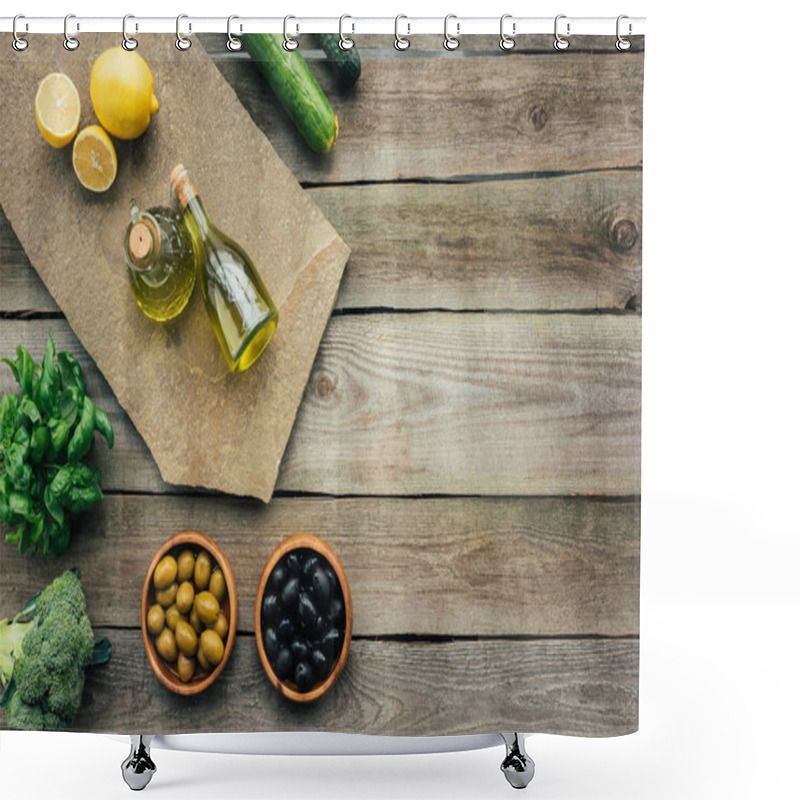 Personality  Olive Bottles On Table Shower Curtains