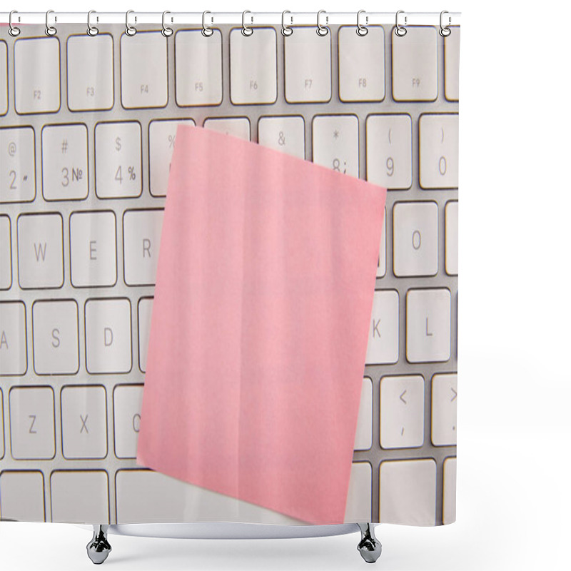 Personality  Top View Of Empty Pink Sticky Note On Laptop Keyboard  Shower Curtains