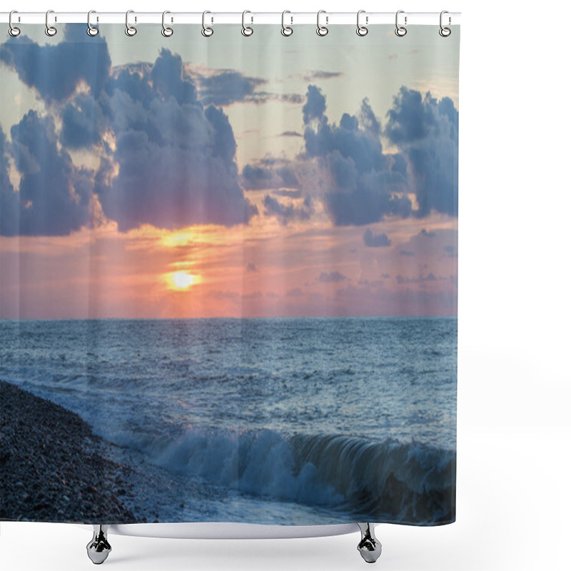 Personality  BATUMI, ADJARA, GEORGIA - SEPTEMBER 1, 2015: Scenic Sunset Over The Black Sea Shower Curtains