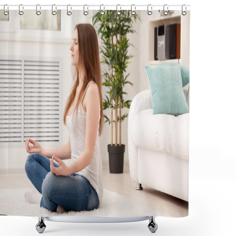 Personality  Woman Sitting On Floor Shower Curtains