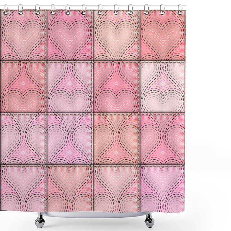 Personality  Patchwork With Embroidery Of Hearts Shower Curtains