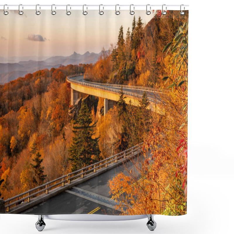 Personality  Brown And Orange Autumn Sunrise Over Linn Cove Viaduct Om The Blue Ridge Parkway Shower Curtains