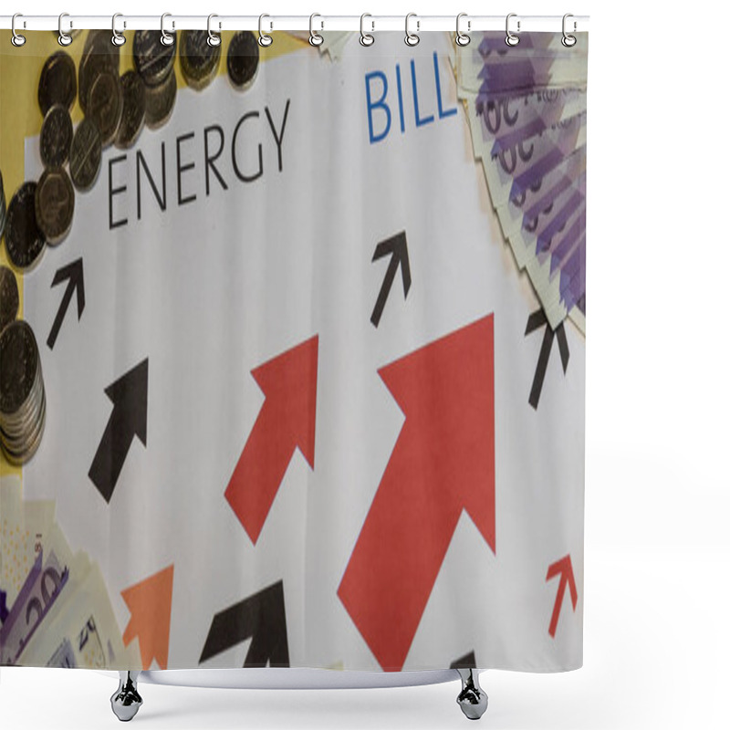 Personality  Rising Cost Of Energy And Bills, Cost Of Living Crisis, Concept Shower Curtains