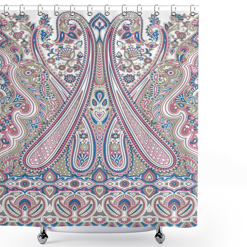 Personality  Seamless Paisley Border Design On White Background Shower Curtains