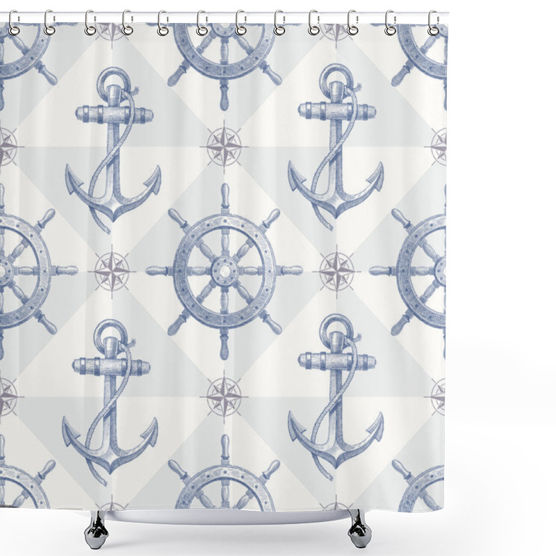 Personality  Seamless Nautical Background With Hand Drawn Elements Shower Curtains