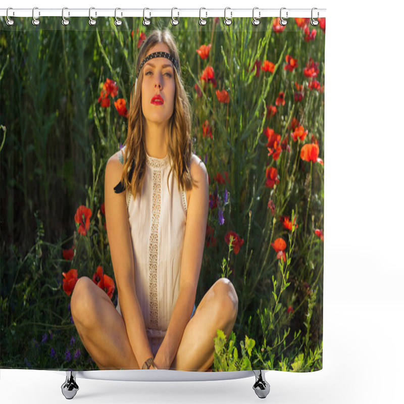 Personality  Fashionable Girl In The Summer Field Shower Curtains