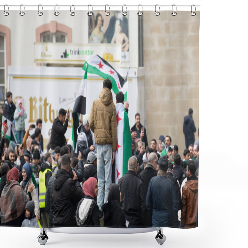 Personality  Syrians Celebrate After Assad Regime Toppled, War In The Middle East, Rebels And Islamists, Porta Nigra In Trier, Germany, 08.12.2024 Shower Curtains