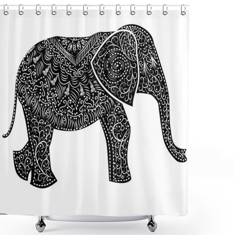 Personality  Stylized Fantasy Patterned Elephant. Hand Drawn Illustration Shower Curtains