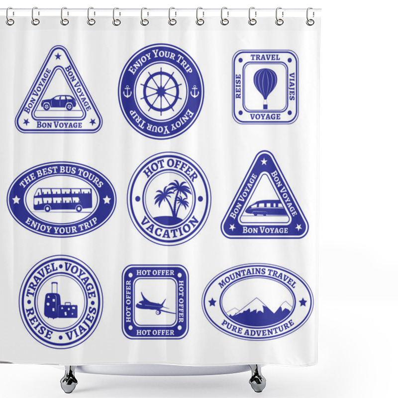 Personality  Set Of Travel And Tourism Stamps And Badges Shower Curtains