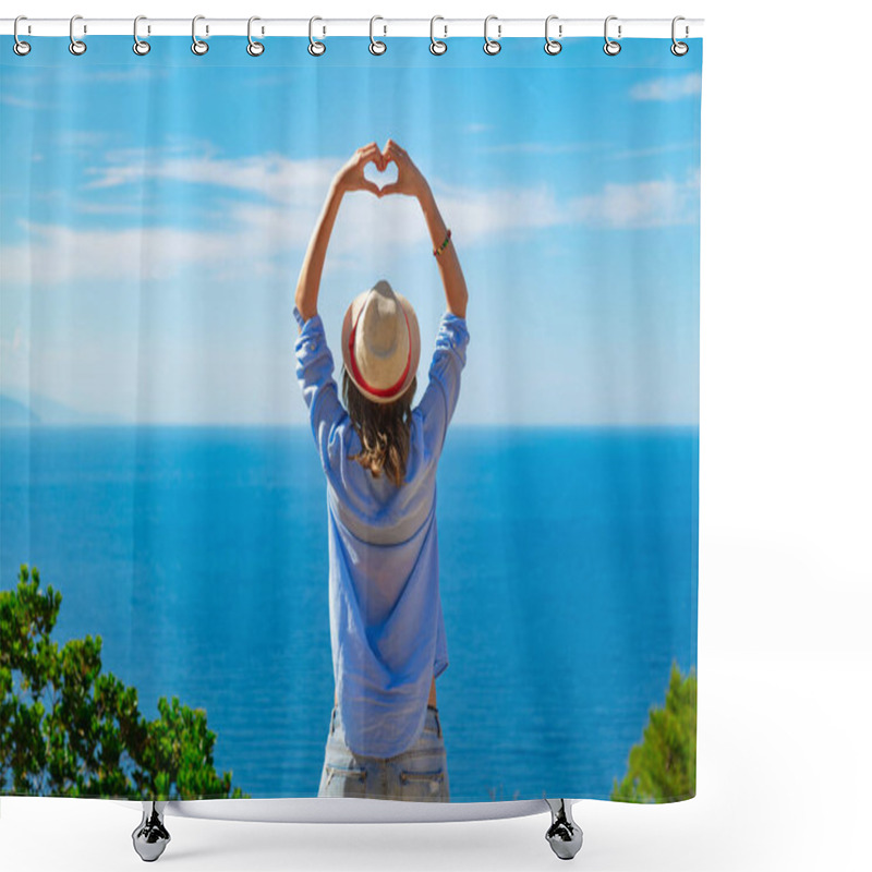 Personality  Woman In Summertime With Tropical Ocean Scenery. Shower Curtains