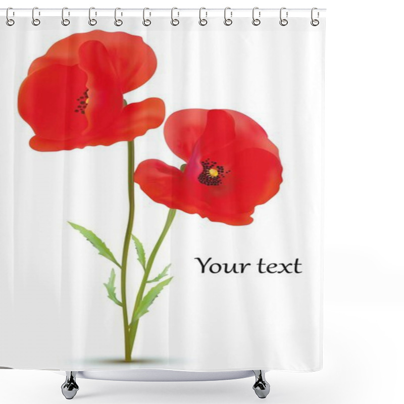 Personality  3D Realistic Red Poppies Flowers Isolated Of White Background. Beautiful Banner. Red Poppies With Copy Space For You Text. Nature. Summer Flower. Vector Illustration. Shower Curtains