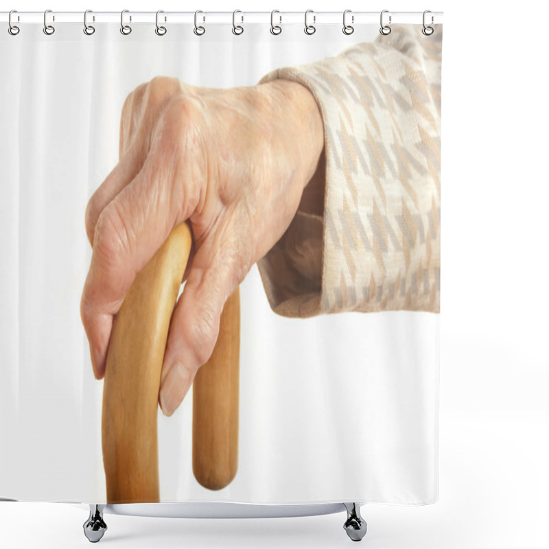 Personality  Old Ladies Hand With Walking Stick Shower Curtains