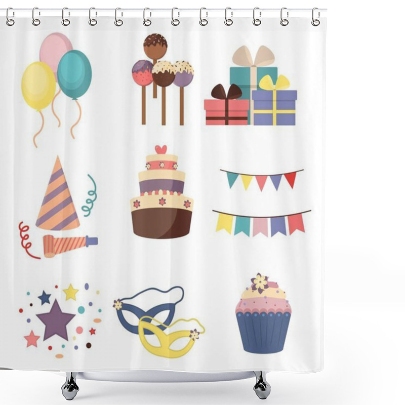 Personality  Celebration Party Hat, Mask, Gifts, Balloon. Shower Curtains