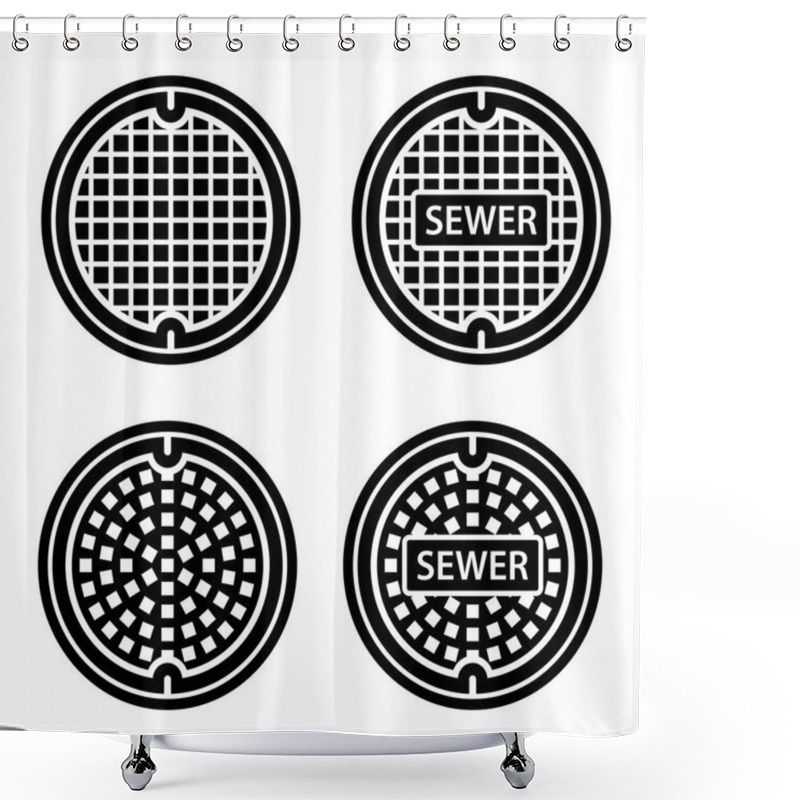 Personality  Manhole Sewer Cover Black Symbol Shower Curtains