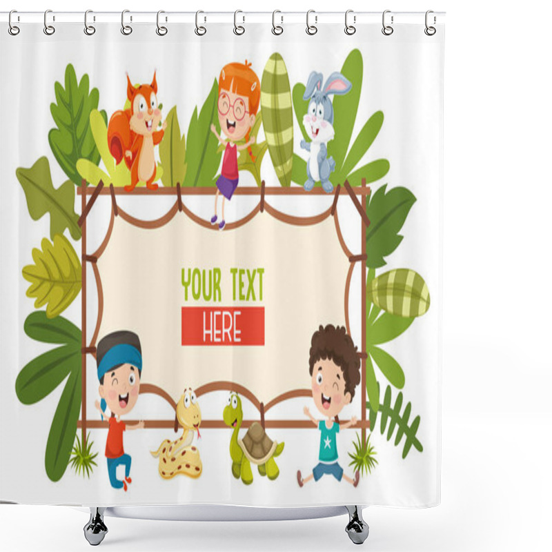 Personality  Vector Illustration Of Kids And Animals Shower Curtains